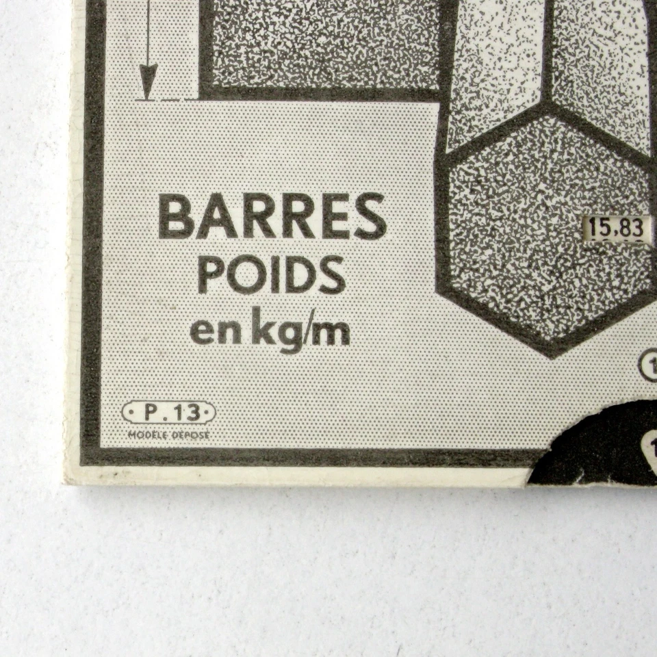 Ancienne Règle à Calcul -OMARO-P 13-BARRE POIDS en kg/m laiton cuivre aluminium - Photo 3/4