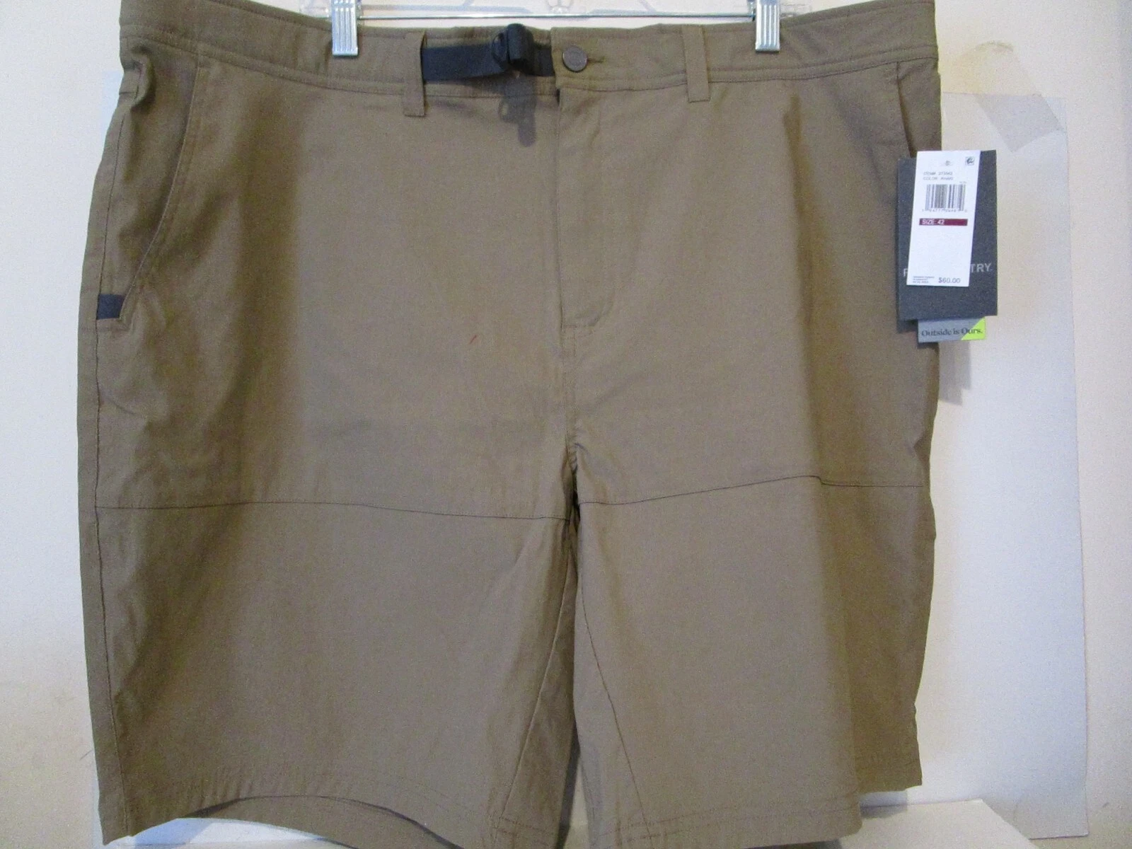 Free Country Mens Trek Short Water Resistant Adjustable Waist W/Pockets Khaki 42