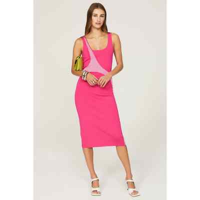 Esteban Cortazar Varsity Knit Pink Stretch Sleeveless Sheath Midi Dress  Size S