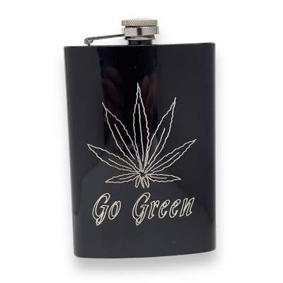 8oz Pot Leaf Black Hip Flask Hemp 8oz Pot Leaf Black Hip Flask Hemp