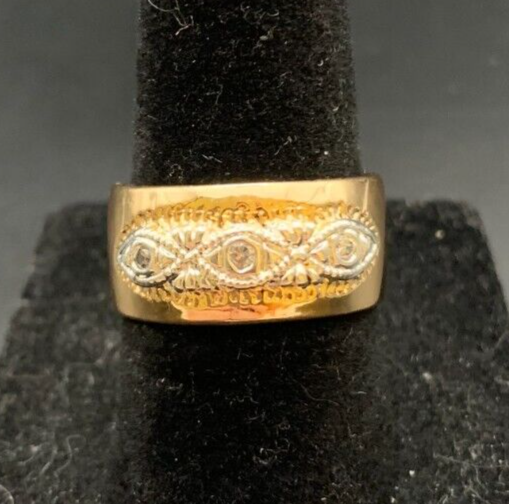 Vintage Antique Gold Tone Rhinestone CZ Cocktail Ring - Size 7