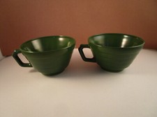 Vintage Hazel Atlas Glass Moderntone Platonite Dark Green Pair of Cups