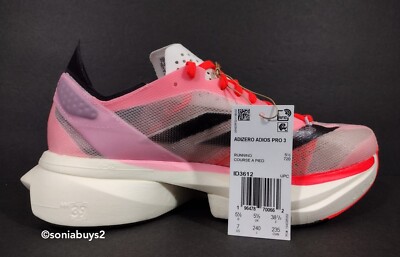 Adidas Adizero Adios Pro 3 Running Shoes, ID3612, Pink/White, Size