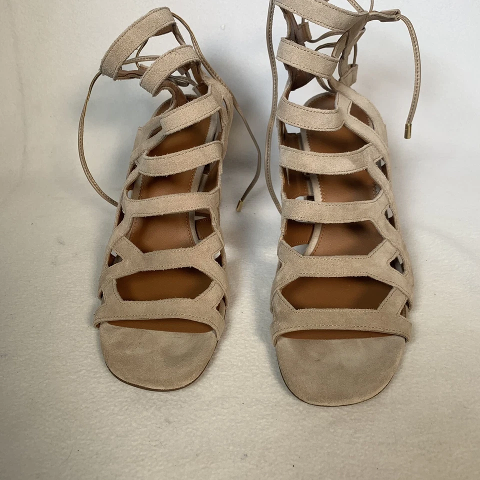 Sandalia Gladiador Gamuza Franco Sarto Talla 11 Beige Cuero Jaula Bloque Tacón Connie Foto 3 de 4