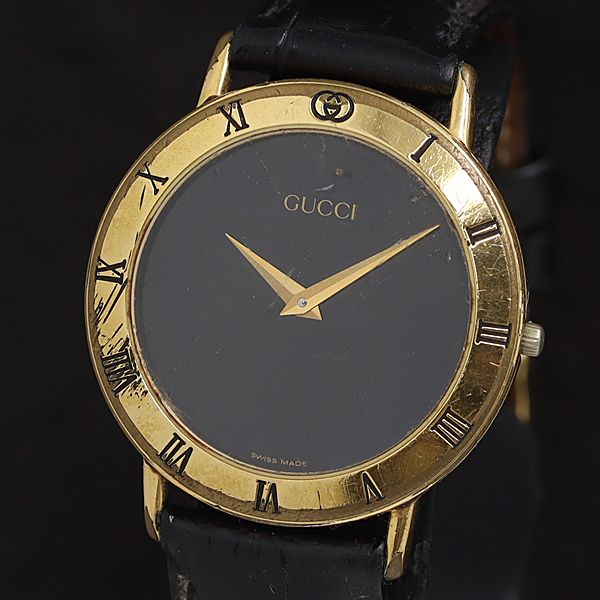 GUCCI 3000.2.M Black Gold Dial Quartz Mens Watch Vintage Used from
