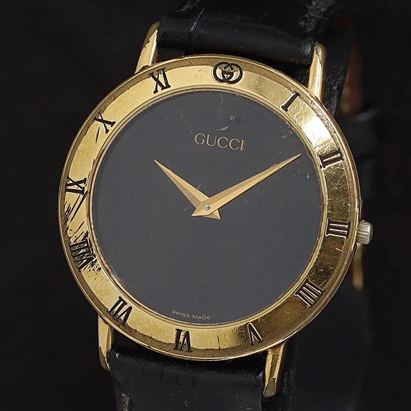 Montre Homme GUCCI 3000,2,M Cadran Or Noir Quartz Vintage Occasion du Japon
