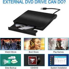 External CD/DVD Drive, USB 3.0 Portable DVD CD+/-RW Drive Slim CD ROM Burner