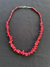 Blood Red Coral Stick Bead Gemstone Collar Necklace Raw & Blemishes Gift Xmas