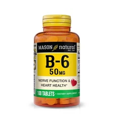 Mason Natural Vitamin B6 50 mg with Calcium. Healthy Heart & Muscle, 100 Tablets