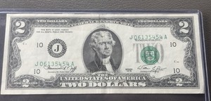 US $2 Banknotes Lot 1976 Green Seal with a misprint  & 1928 Red Seal 