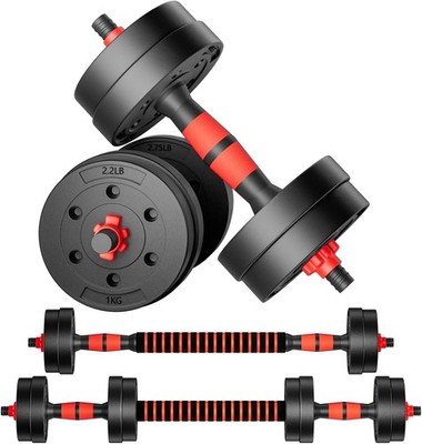 2-Piece Adjustable Dumbbell Set - Lightweight Free Weights Convert to Barbell