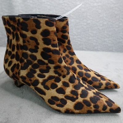 Gianni Bini Georgina Leopard Calf Hair Kitten Heel Ankle Booties Womens 5.5M NEW