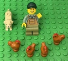 Lego City Farmer Boy Mini Figure With 4 Dark Orange Chicken,Golden Retriever Dog