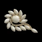 Stunning Vintage Milk Glass & Rhinestone Large Statement Brooch
