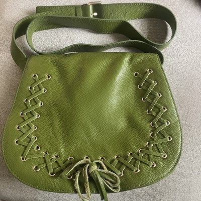 Violetta A2 Pebbled Leather Crossbody Bag Jade Green Fringe Purse Shoulder Bag