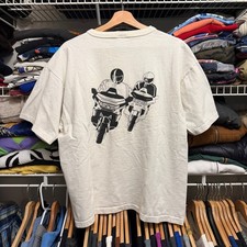 Vintage 90's Motorcycle Graphic White T-Shirt Men's L Racing Honda Henley USA