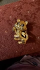 Vintage Cat Rhinestone Blue Pin 70s Costume Jewelry GoldTone Signed Avon Brooch
