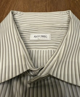 ASCOT CHANG White Black Stripes Cotton Loro Piana Dress Shirt Men Size 2XL 18.5
