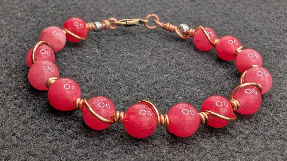 女士亮粉色 8 毫米混合串珠手链扣 (17 厘米) 6.25 英寸小手腕  — 第 2/4 张图片