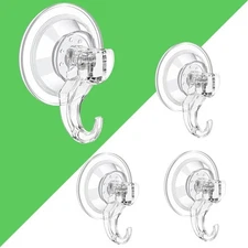 LUXEAR Suction Cup Hooks 4 Pack Reusable Clear Bathroom Hangers
