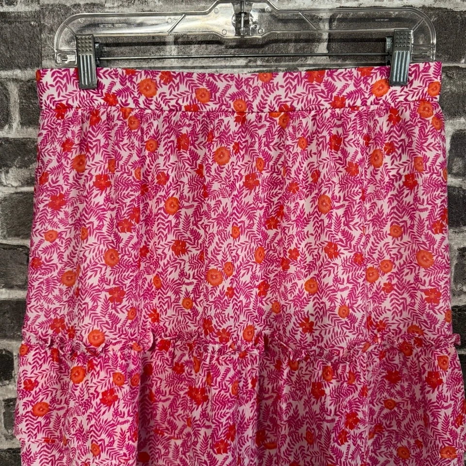 J. Crew Tiered ruffle mini skirt white pink floral SMALL - Image 2 of 4