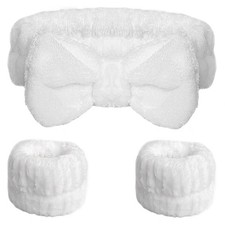 Spa Headband  Wristband Set for Face Wash  Makeup White Skincare Hair Bands