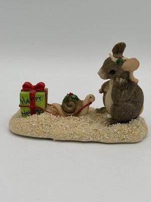 Fitz & Floyd Charming Tails Waiting for Christmas Mouse Figurine LE Boxed
