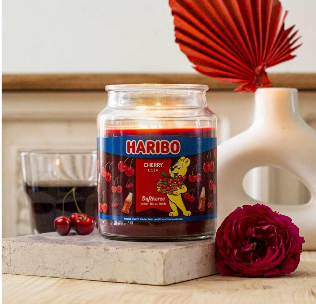 Bougie parfumée Cherry Cola de 510 g en verre avec couvercle protecteur chic