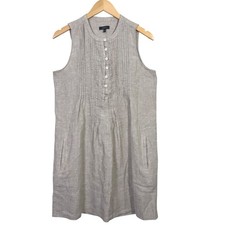 Quince European Linen Dress Small Sleeveless Button Front Pleated Pockets Beige