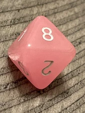 RARE vtg Koplow Armory d8 pink glow-in-the dark rpg ad&d dice 120425@