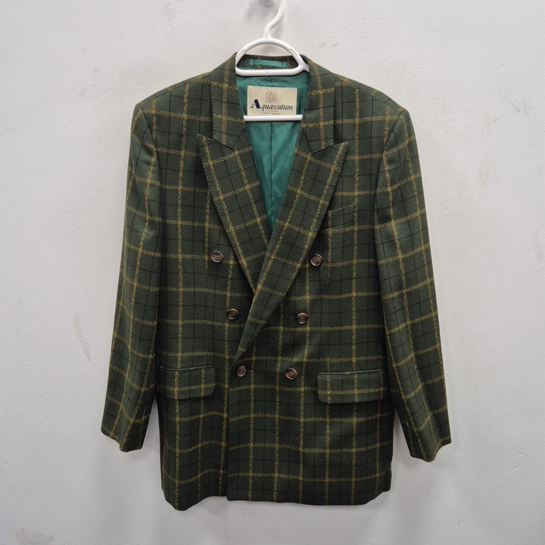 Aquascutum Knightsbridge Double Breast Tweed Blazer Wool Jacket Coat Uk 12 - 14