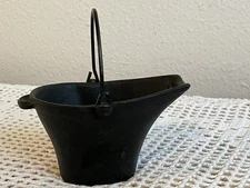VTG 2" Mini Black Cast Iron Coal Ash Bucket 1950s with Bail Handle and Back Grip