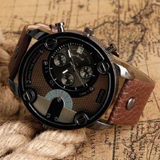 Leather Mens Watch Fashion Casual Large Dial Quartz Casual Wristwatch
