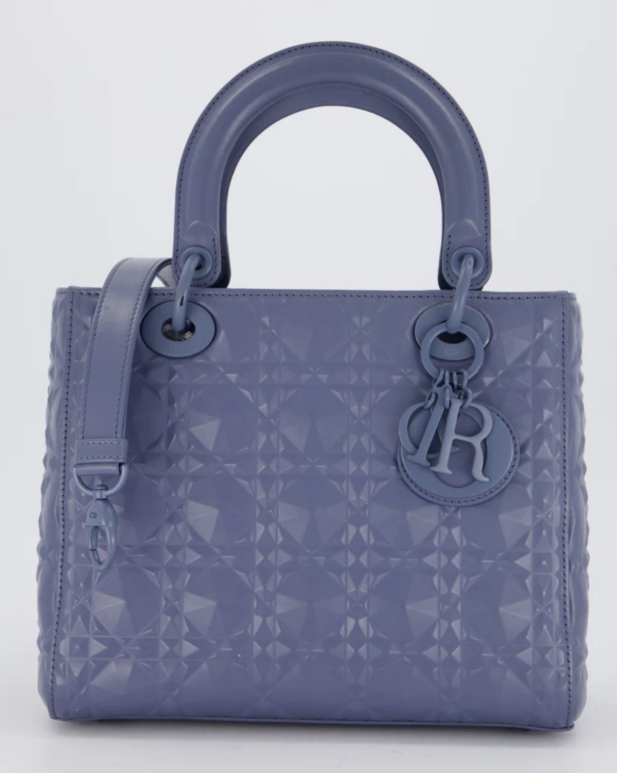 Dior Lady Dior Small Blue Embossed Leather Top Handle Satchel Zip Logo Charm