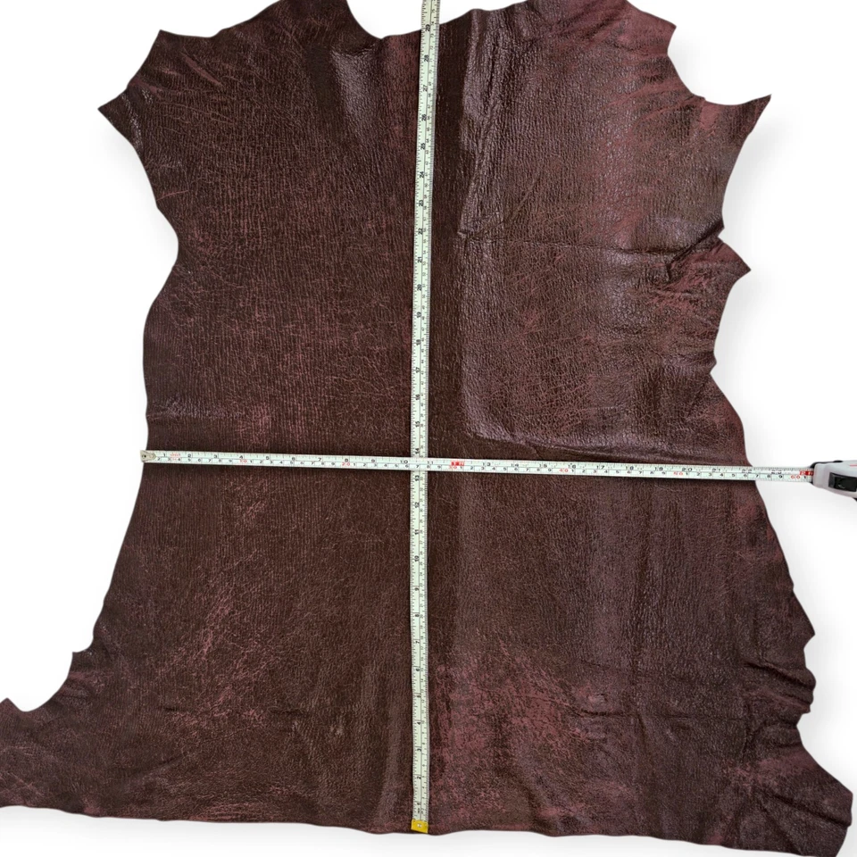Cuero de gamuza de cordero italiano genuino envejecido piel agrietada borgoña 4,4 pies cuadrados Foto 4 de 4