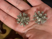 Silver Starburst Cluster Earrings with Clear Round Stones Metal Fashion Jewelry