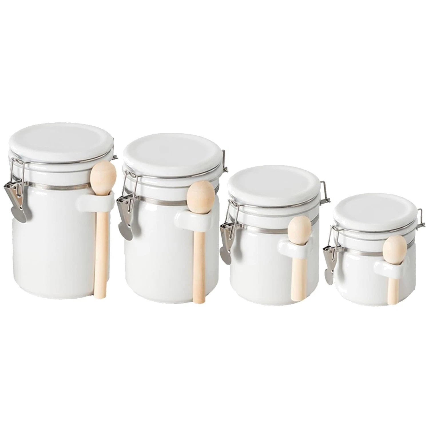 White Ceramic Canister Set, Decorative Kitchen Storage