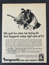 1949 Sergeant's Dog Care Products Collie Stick Fetch B&W Vintage Print Ad