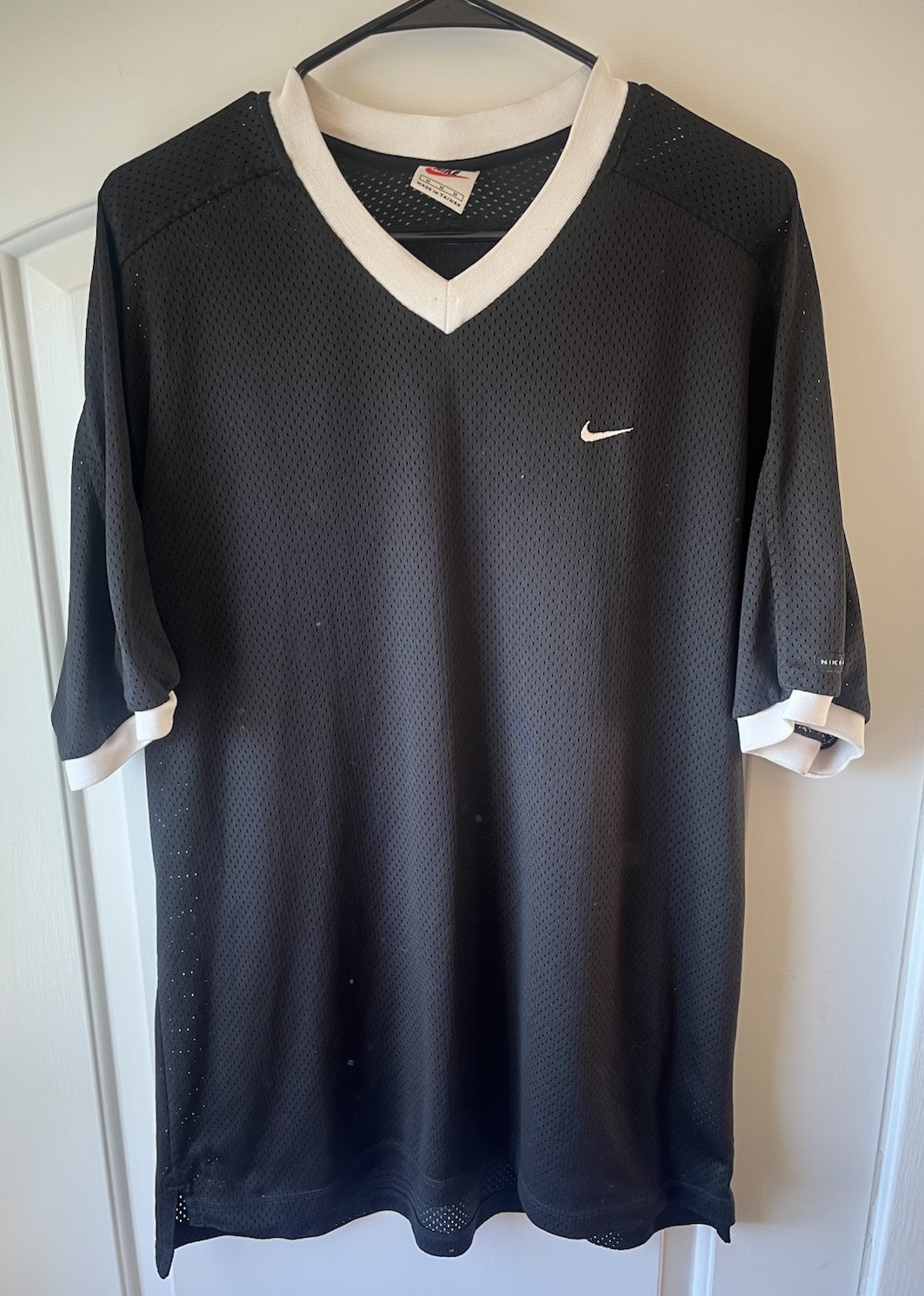 Vintage 90s Nike Mesh Soccer Jersey Mens Sz M Navy Black Shirt Banded Y2k Sheer