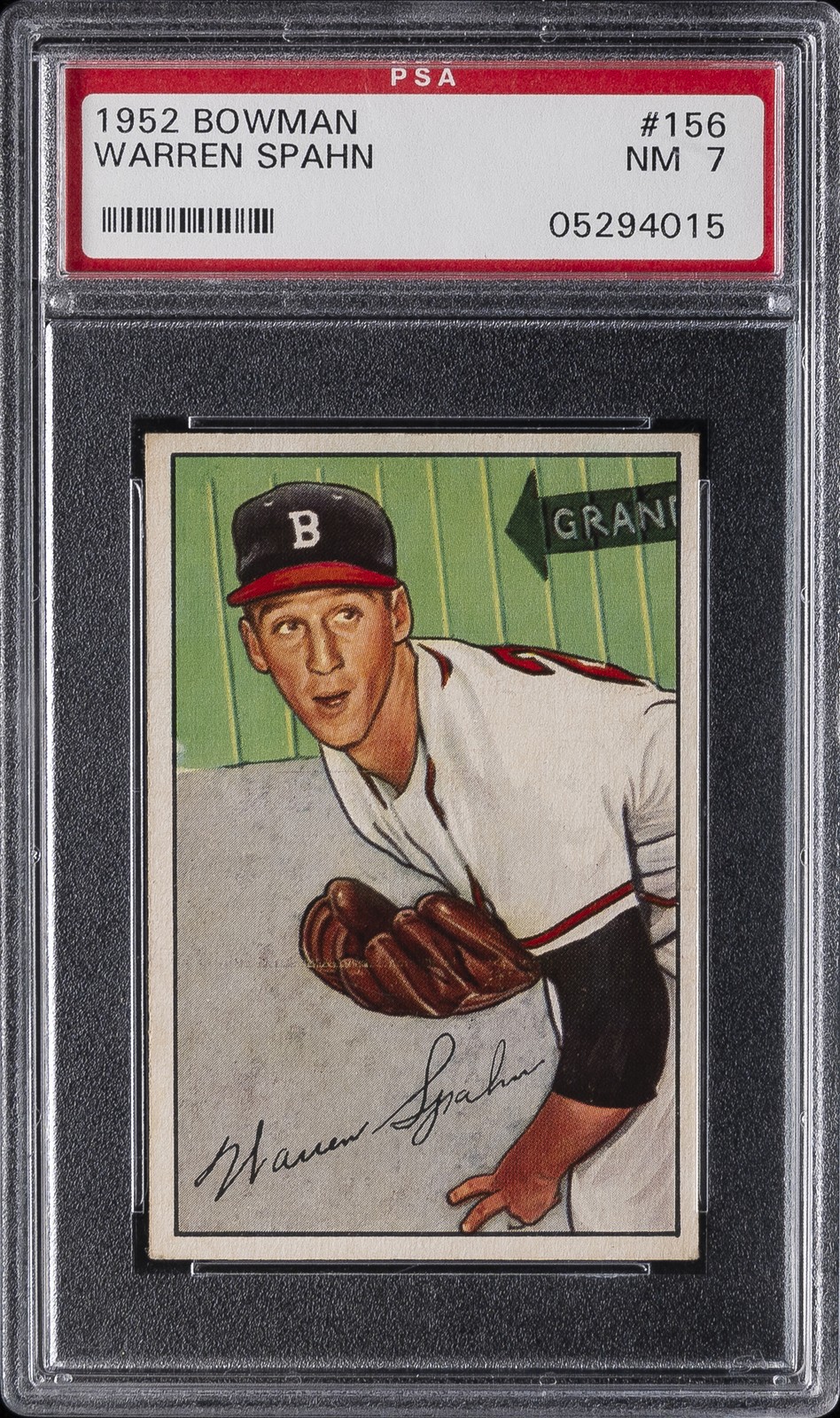 1952 BOWMAN #156 WARREN SPAHN PSA 7