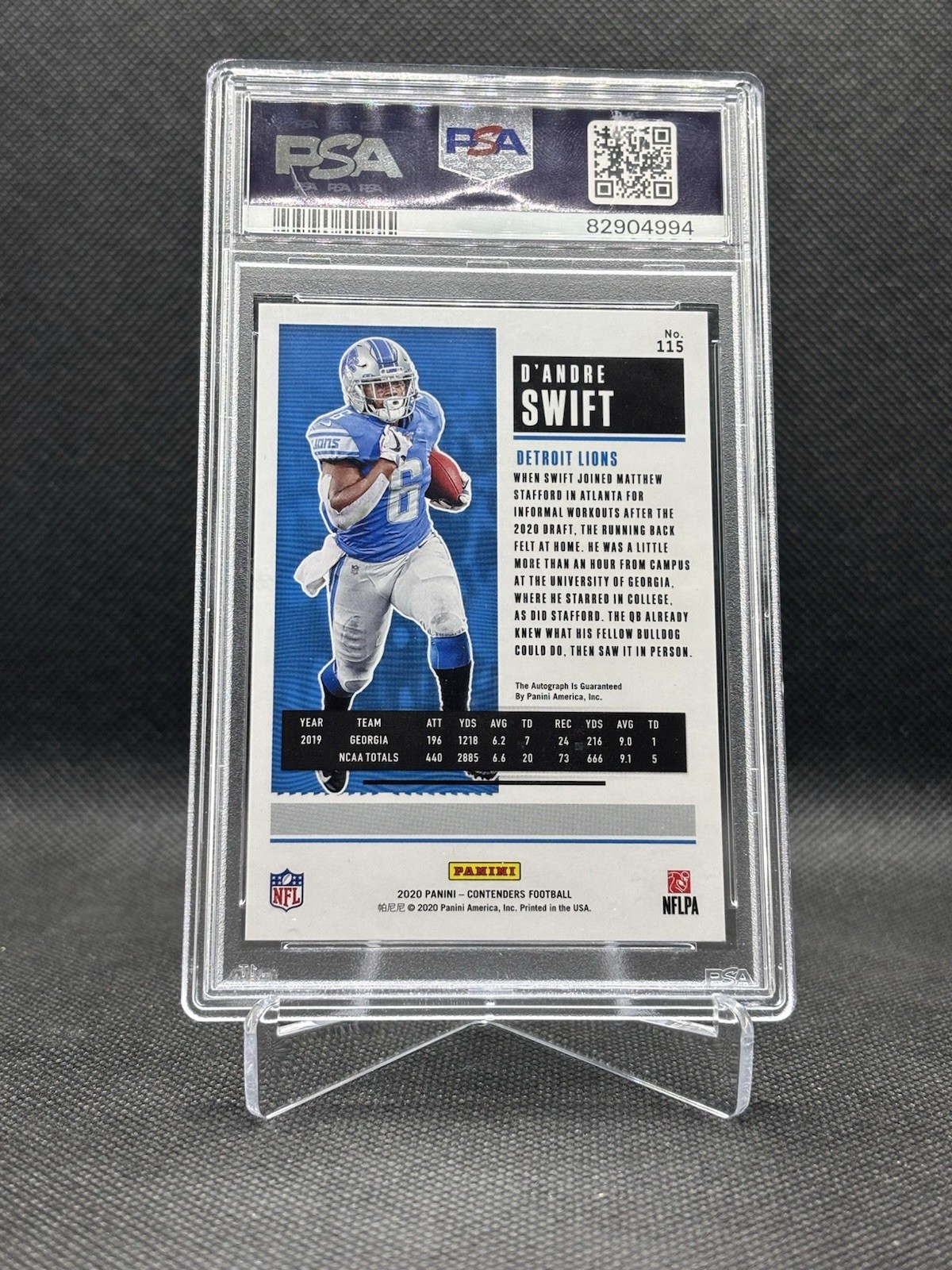 2020 Panini Contenders RPS D'Andre Swift RC Auto #115 PSA 10 Lions view 2