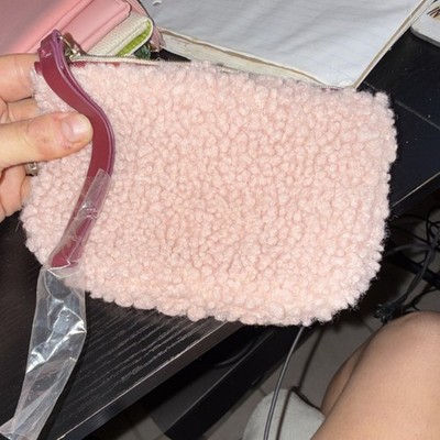 Ipsy Pink Sherpa Fabric Makeup Bag with Zipper Cosmetic Pouch Organizer