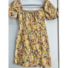 ASTR The Label Wendy Women's Floral Puff Sleeve Dress Yellow Cottagecore