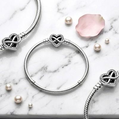 NEW Pandora Moments Silver Snake Chain Bracelet INFINITY Heart