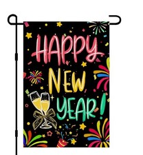 Happy New Year Garden Flags for Outside 12x18 Double Sided Burlap, 12" X 18"