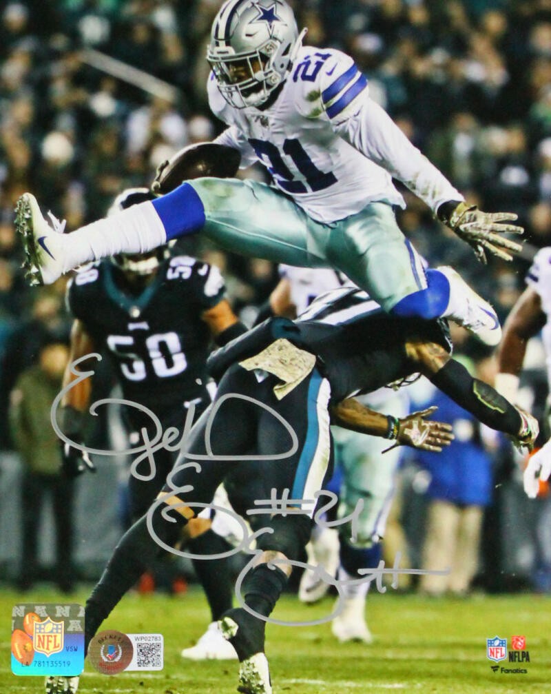 Ezekiel Elliott Autographed Signed Dallas Cowboys 8x10 Jumping Photo-Beckett W Hologram 