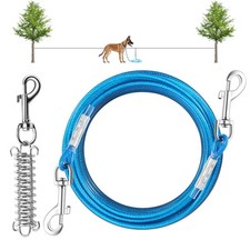 Dog Tie Out Cable 15 FT Heavy Duty Dogs Lead Cable with Detachable Shock Spri...