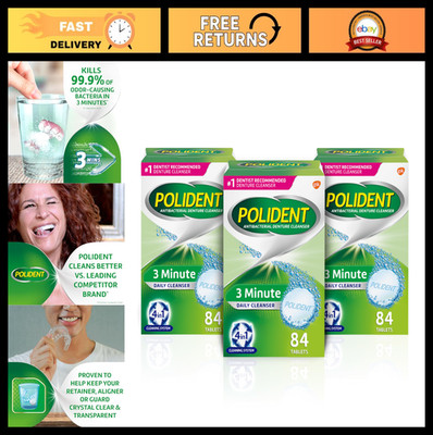 Denture Cleanser Tablets - 3 Minute Clean for Removable Oral Appliances, 84 Coun