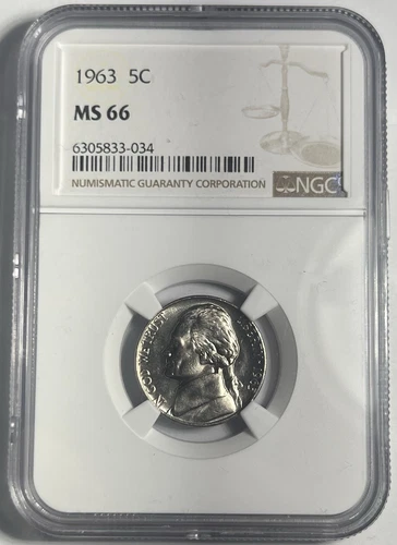 1963 JEFFERSON NICKEL GRADED NGC MS66
