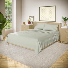 Solid 4-Piece 100 Cotton Washed Percale Sage Green Sheet Set